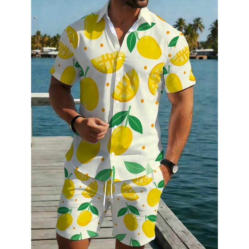 Short Linen Drawstring - Completo da uomo in lino stampato
